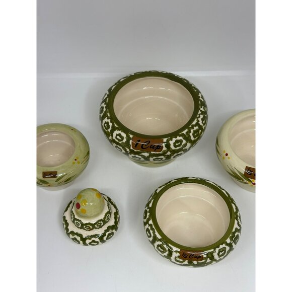 Temp-Tations By Tara Stacking Measuring Cups 5 Set Ceramic Green Floral Design - Picture 5 of 8